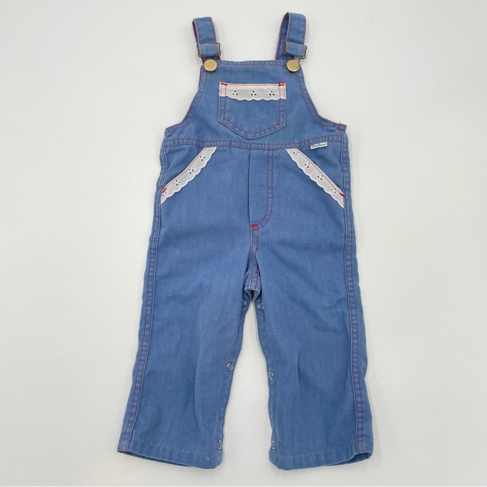 Vintage Child's Bib Overalls Blue Ruffles Girl Retro Farmer Halloween‎ Costume